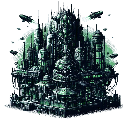 A Science Fiction ship drawn on Pixel Art